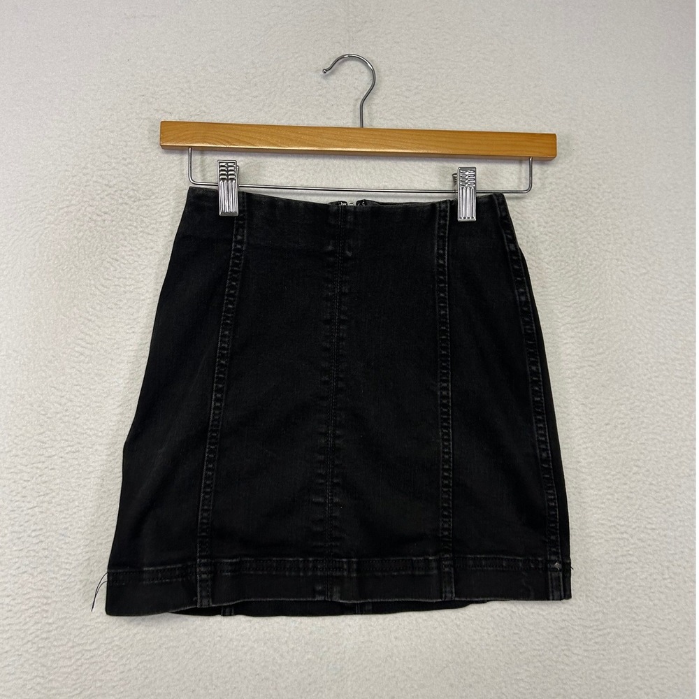 Grunge Wild Fable Womens 00 Black Denim Mini Skirt Zip Back Stretch Casual Goth